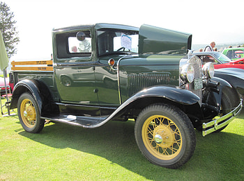 1930 Ford truck, headlights, graphy, black, yellow, green, truck, Ford HD wallpaper