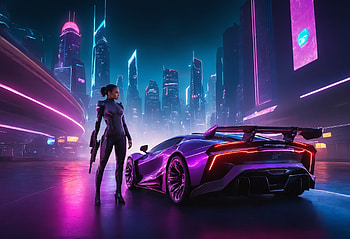 Pc, neon, car, purple car, purple sky HD wallpaper