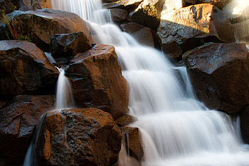 Steps, falls, silky, waterfalls, mountains, rocks HD wallpaper