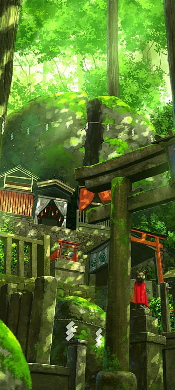 Sunlit Shrine | Verdant Torii | Whispering Shrine | Torii in Emerald Light, Anime, temple HD phone wallpaper