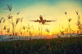 Sunset, Grass, Sky, Dawn, Miscellanea, Miscellaneous, Plane, Airplane, Takeoff HD wallpaper