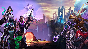 Purplish themed valorant and league of legends . With female characters of both games., Valorant, League Of Legends, Reyna (Valorant), Katarina (League Of Legends), Sage (Valorant) HD wallpaper