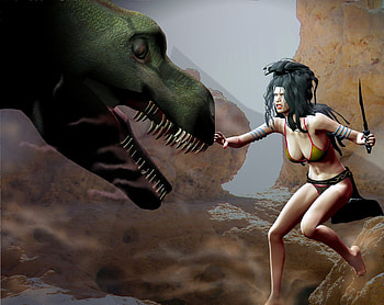Even T-Rex has Desire, sexy, prehistoric, other, dinosaur, woman HD wallpaper