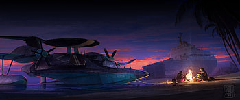 Airplane Beach Cargo Dusk Ocean, beach, airplane, artist, artwork, digital-art, deviantart HD wallpaper