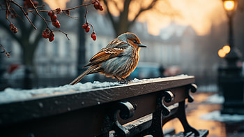 Winter Sparrow on Frosty Bench -, winter, Animal, sparrow HD wallpaper