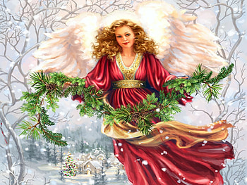 Christmas Angel, artwork, wings, ornaments, woman, painting HD wallpaper