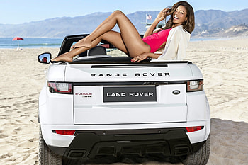 2015 Range Rover Evoque and Model, model, swimsuit, 2015, range rover, brunette, beach HD wallpaper