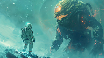 Encounter Beyond Worlds, Sci Fi, astronaut, alien, space, monster HD wallpaper