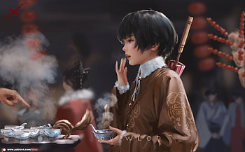 Tasting food, lunar new year, girl, wlop, art, fantasy HD wallpaper