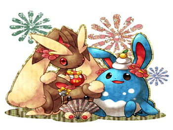 Lopunny,Azumarill,Buneray & darumaka, azumarill, anime, darumaka, cute, flowers, pokemon, lopunny HD wallpaper