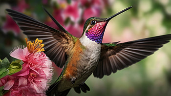 Hummingbird, hummingbird, bird, flower, tree, colorful HD wallpaper