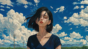Asian Anime Girl A Moment Of Stillness, anime-girl, sky, clouds, grass, mountains, mountain, artist, artwork, art, digital-art, ai HD wallpaper