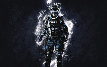 Cop, Cyberpunk 2077, blue stone background, Cyberpunk 2077 Characters, Cop Cyberpunk, Cop character HD wallpaper