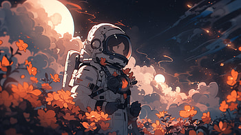 Astronaut Amidst Cosmic Blossoms, Sci Fi, astronaut HD wallpaper