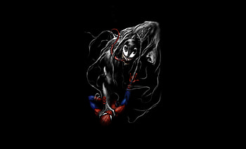 Venom and spider-man, fight, black and dark, minimal, art HD wallpaper