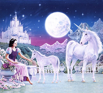 ORIGINAL UNICORN, unicorns, two, white, princess, castle HD wallpaper