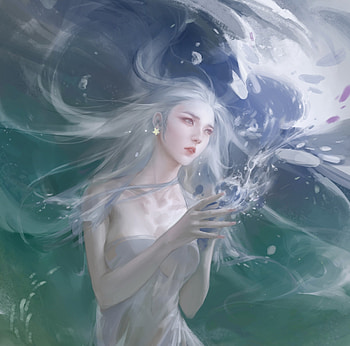 Water nimph, blue, rishengrisheng, frumusete, fantasy, luminos, girl, water, nimph HD wallpaper