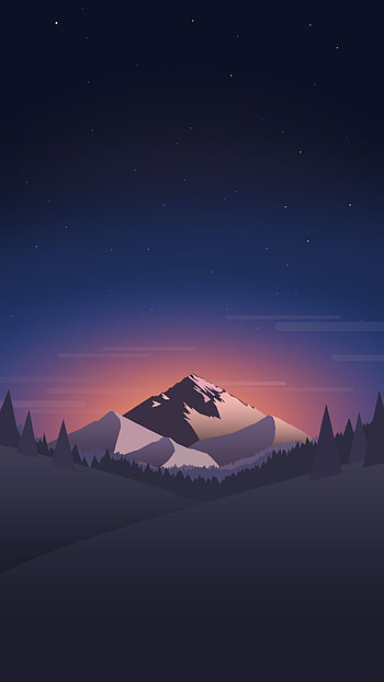 Digital Minimal Mountains Forest Night . Landscape , Minimal , Minimalist, Flat Design HD phone wallpaper
