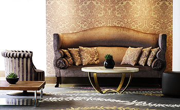 Interior, Flower, Miscellanea, Miscellaneous, Pattern, Brown, Wall, Table, Room, Vase, Sofa, Armchair, Floor, Cushions, Pillows HD wallpaper