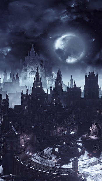 Boreal Moon over Irithyll — Dark Souls III, sky, night, video game, Dark Souls III HD phone wallpaper