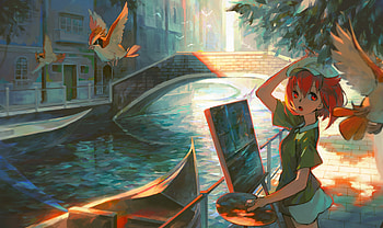 Anime Girl Doing Paiting Artwork, anime-girl, anime, artist, artwork, digital-art, pixiv HD wallpaper