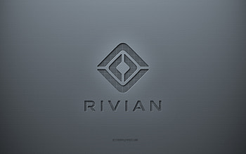 Rivian logo, gray creative background, Rivian emblem, gray paper texture, Rivian, gray background, Rivian 3d logo HD wallpaper