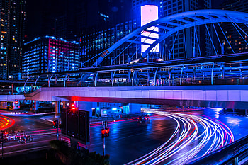 Cities, Night City, City Lights, Bridge, Long-Term Exposure, Thailand, Bangkok HD wallpaper