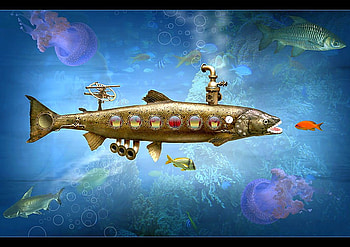 Fish Submarine, cool, fish, , submarine HD wallpaper