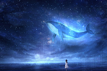 Art, Girl, Whale HD wallpaper