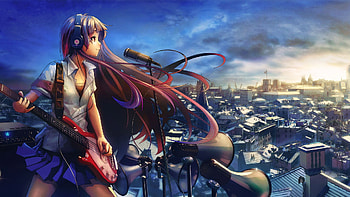 Anime Girl Play Guitar Music Background HD wallpaper