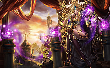Queen of Sorcery, sorceress, purple, kingdom, spheres, statue HD wallpaper