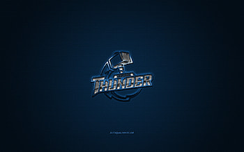 Wichita Thunder, American hockey club, ECHL, blue logo, blue carbon fiber background, East Coast Hockey League, hockey, Kansas, USA, Wichita Thunder logo HD wallpaper