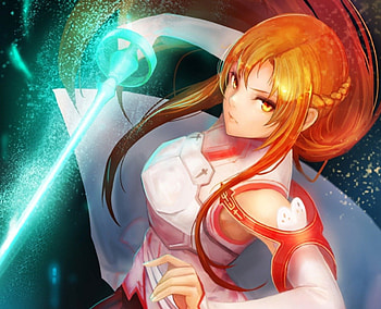Yuuki Asuna, orange hair, cute, long hair, beauty, nice, sword art online, 3d, abstract, cg, braids, female, sexy, sweet, asuna, sword, divine, orange eyes, gorgeous, hot, girl, beautiful, armor, blade, anime girl, elegant, sao, anime, pretty, light, lovely, realistic HD wallpaper