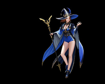 Fantasy Girl, Black, Girl, Blue, Witch, Hat HD wallpaper