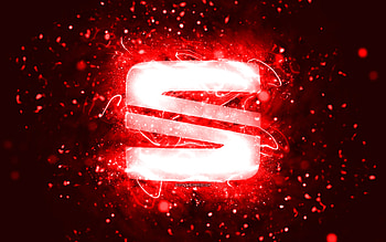 Seat red logo, , red neon lights, creative, red abstract background, Seat logo, cars brands, Seat HD wallpaper