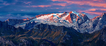 Mountains, glacier, summit, nature, sunset HD wallpaper