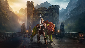 Masters of the Universe (2026) — : He-Man & Battle Cat at Eternia Keep HD wallpaper