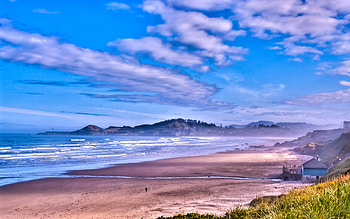 Yaquina Head, blue, waves, beaches, clouds, sky, r, nature, ocean HD wallpaper