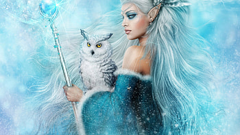 Preview girl, elf, owl, magic HD wallpaper