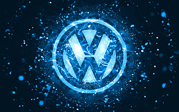 Volkswagen blue logo, , blue neon lights, creative, blue abstract background, Volkswagen logo, cars brands, Volkswagen HD wallpaper