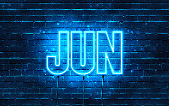 Happy Birtay Jun, , blue neon lights, Jun name, creative, Jun Happy Birtay, Jun Birtay, popular japanese male names, with Jun name, Jun HD wallpaper
