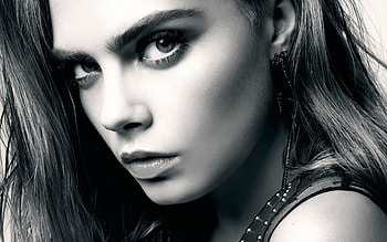 Cara Delevingne Close Monochrome, cara-delevingne, celebrities, girls, monochrome, black-and-white, eyes HD wallpaper