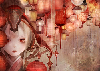 Lanterns, zhang xiao bo, anime, red, girl, luminos, lantern, manga HD wallpaper