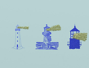 Lighthouse Beams, blue, lighthouse, light, glitter, boats HD wallpaper