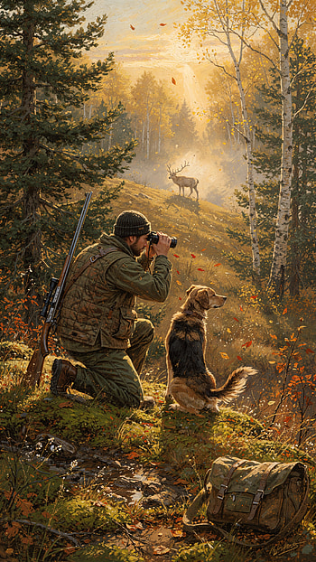 Dawn Stalk — Hunter's , dog, deer, forest HD phone wallpaper