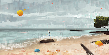 Art, Coast, Girl, Canvas HD wallpaper
