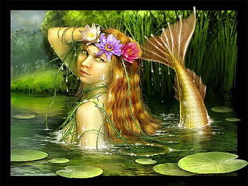 mermaid, waterlily, lake, green HD wallpaper