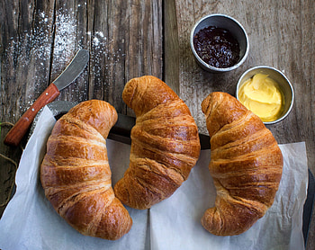 Jam and butter, Croissants HD wallpaper