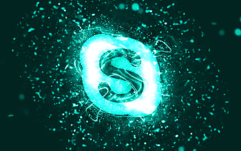 Skype turquoise logo, , turquoise neon lights, creative, turquoise abstract background, Skype logo, brands, Skype HD wallpaper