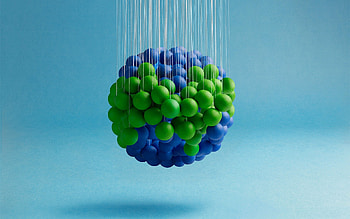Colorful, blue-green balls, hanging, abstract, interior art HD wallpaper